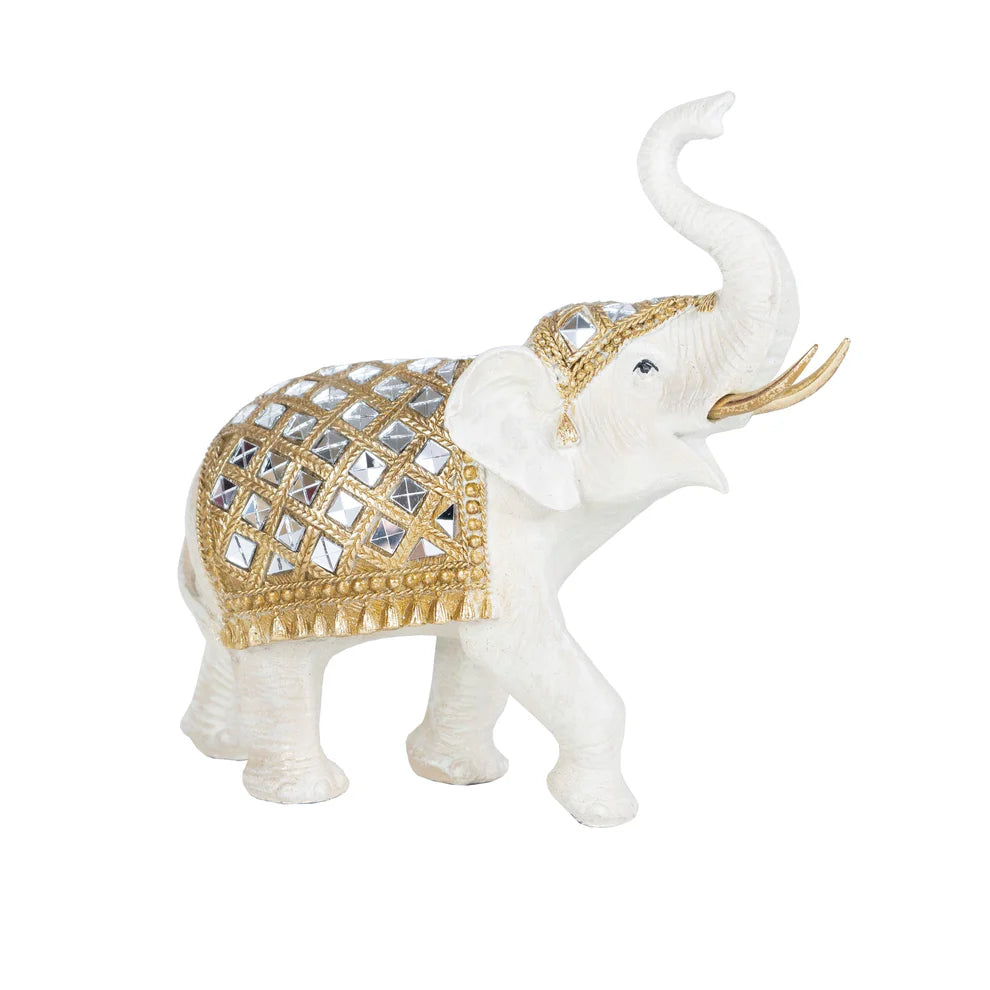 White & Gold Elephant Accent Sculpture