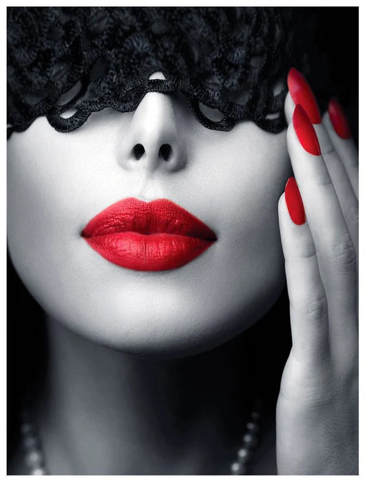 Women Red Accents Glass Wall Art