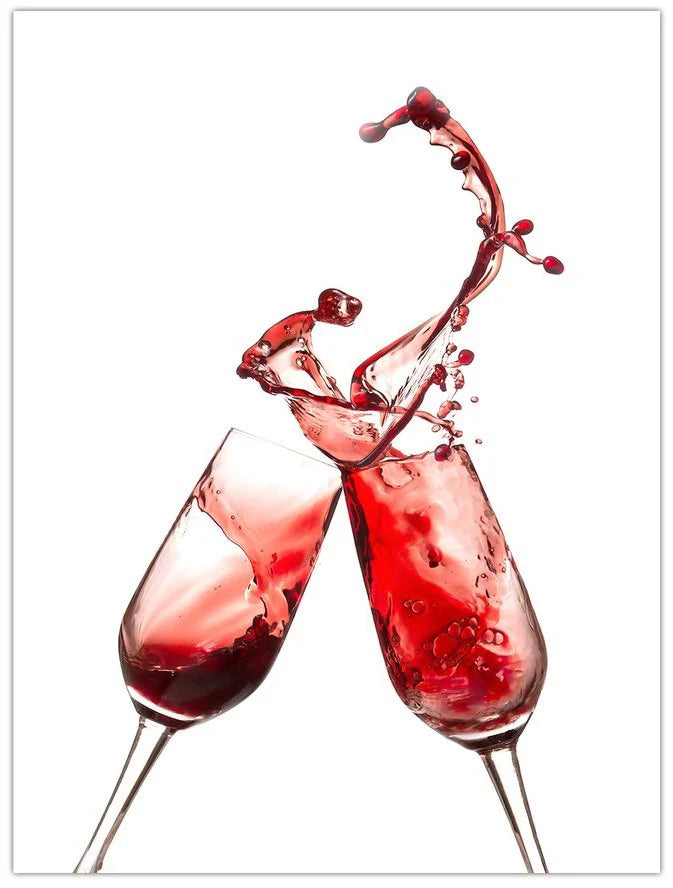 Red Kitchen Wine Cups Glass Wall Art 24"x36"