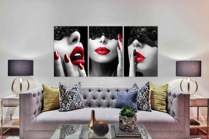 Women Red Accents Glass Wall Art