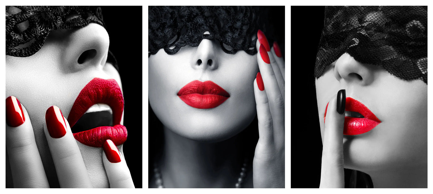 Women Red Accents Glass Wall Art