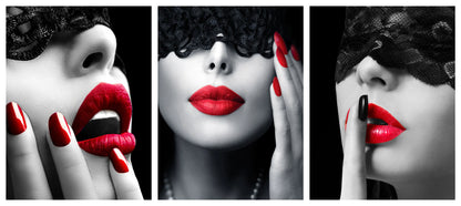 Women Red Accents Glass Wall Art
