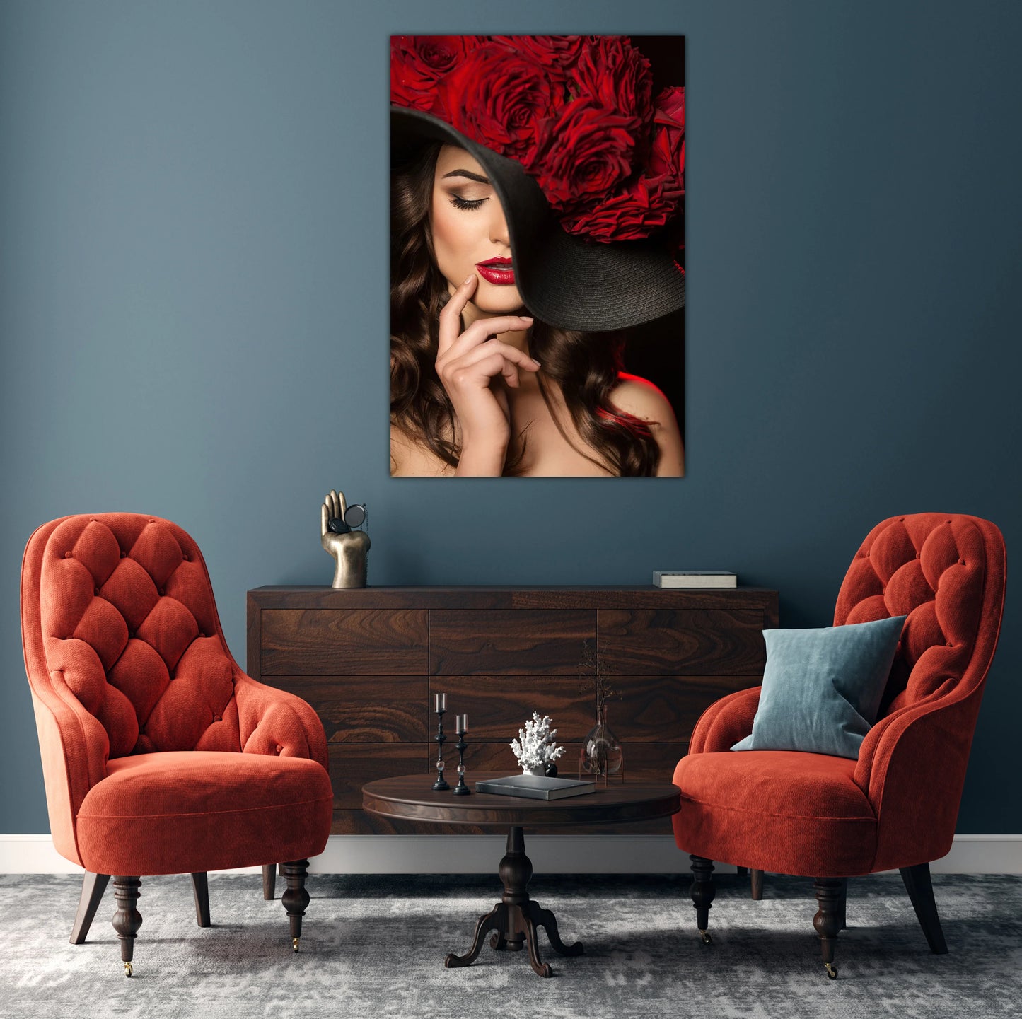 Red Rose Hat Glass Wall Art 48"x32"