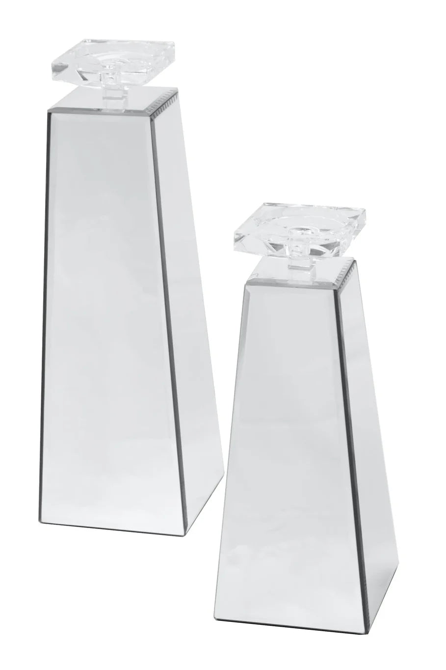 2pc Glass Mirror Candle Holder Set