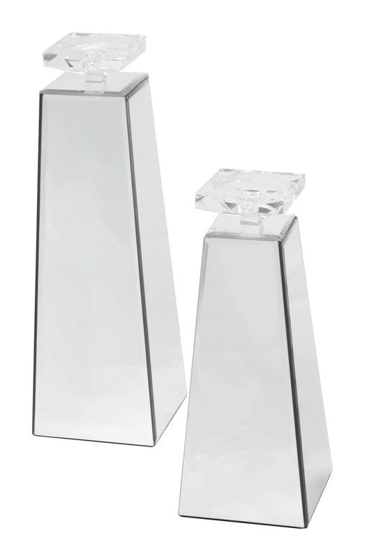 2pc Glass Mirror Candle Holder Set