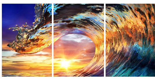 3pc Waves Glass Wall Art 24"x36"