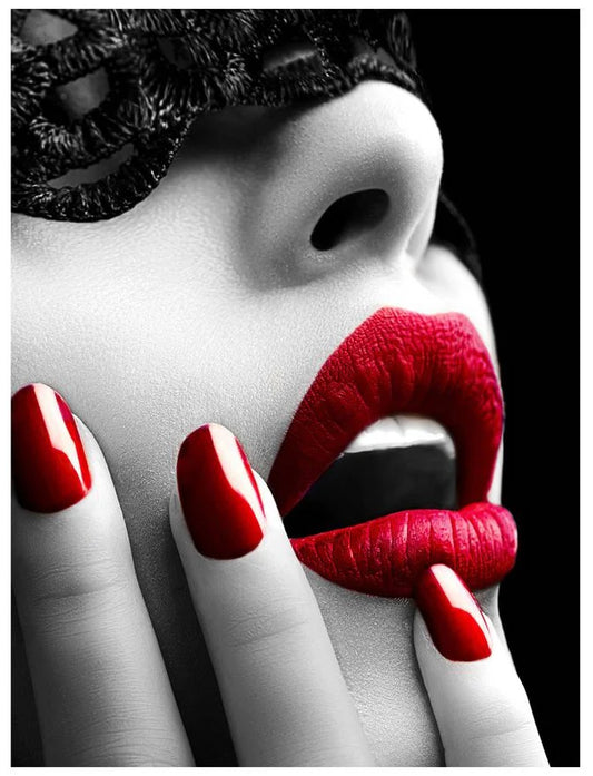 Women Red Accents Glass Wall Art