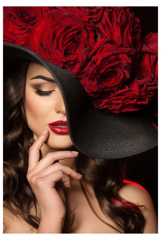 Red Rose Hat Glass Wall Art 48"x32"